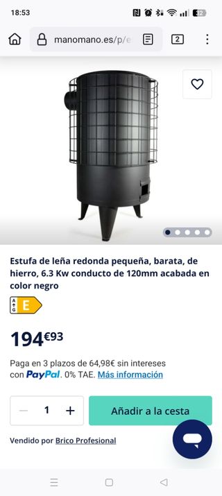 Estufa leña redonda pequeña nueva