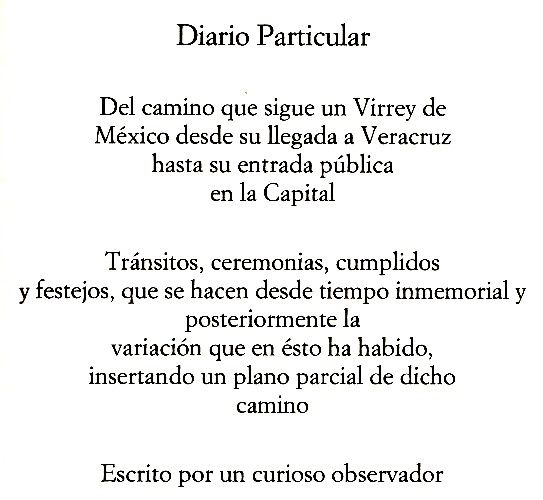 DIARIO PARTICULAR CAMINO VIRREY DE MEXICO.