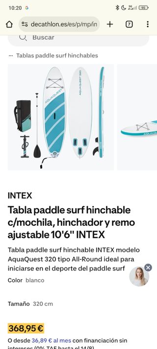Tabla paddle surf INTEX + hinchador electrico