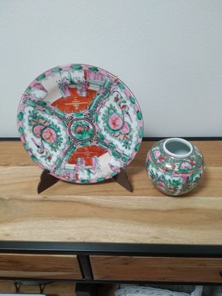 Plato & jarrón Chino antiguo