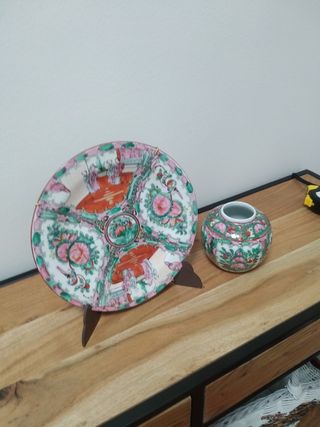 Plato & jarrón Chino antiguo