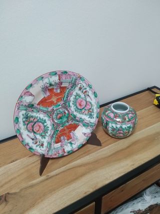 Plato & jarrón Chino antiguo