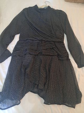 Vestido negro lunares dorados