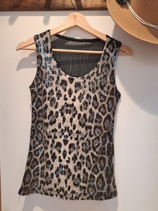 Top corto leopardo brillante