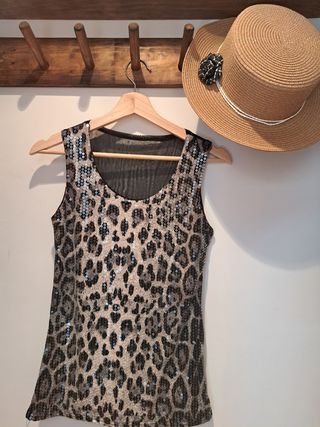 Top corto leopardo brillante