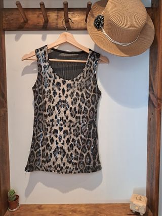 Top corto leopardo brillante