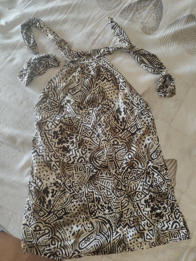 Top fantasia marrone e beige