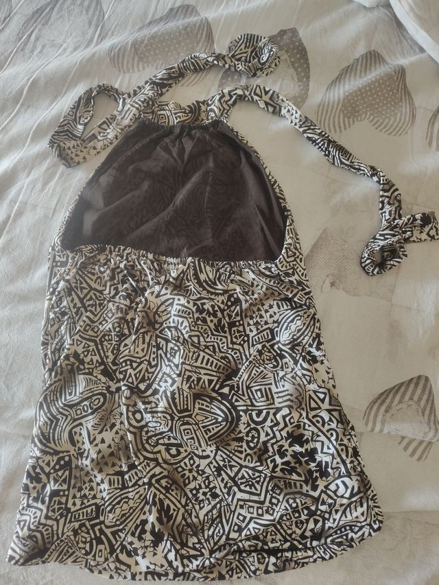 Top fantasia marrone e beige