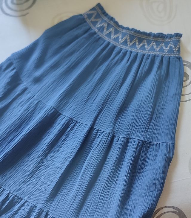 Falda larga azul boho
