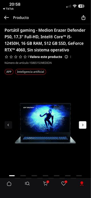 Portátil Gaming Defender RTX 4060 COMO NUEVO