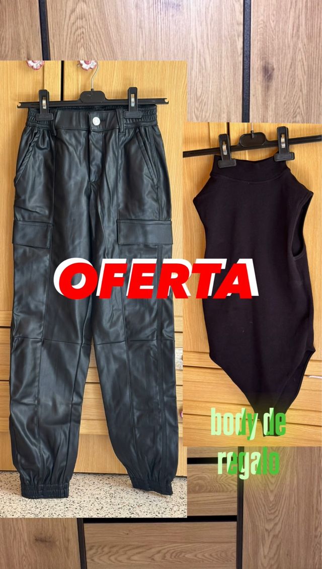 Pantalones Bershka efecto cuero + body de regalo