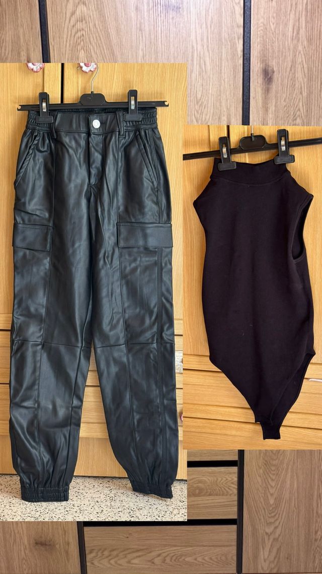 Pantalones Bershka efecto cuero + body de regalo