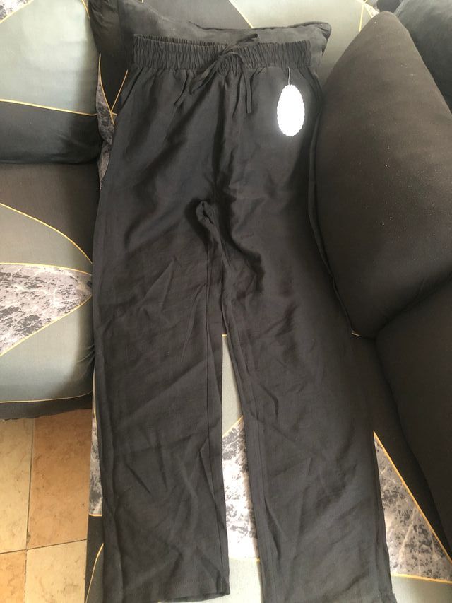 Pantalón negro lino largo