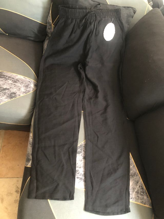 Pantalón negro lino largo