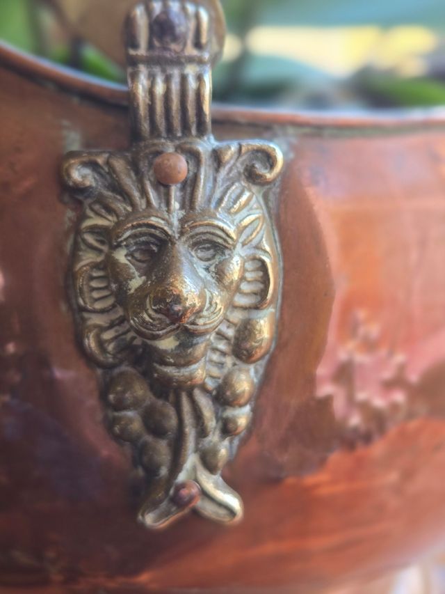 Jarra cobre, porcelana, vintage