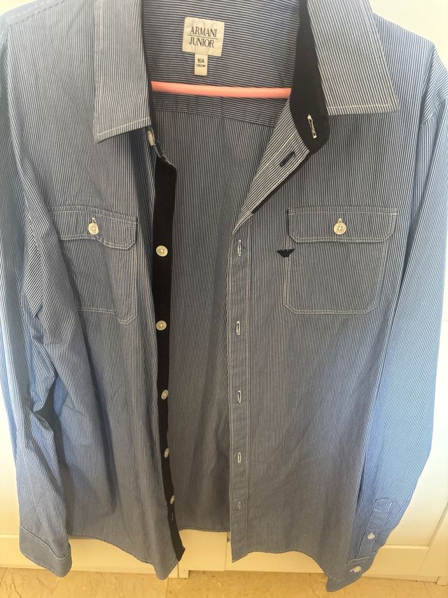 Camisa Armani Junior azul rayas - L
