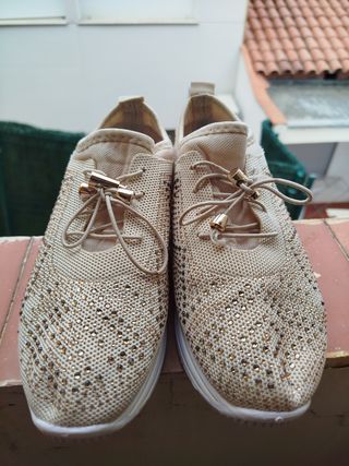 Zapatillas plataforma mujer beige-dorado 38