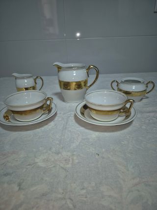 Juego café vintage porcelana dorado