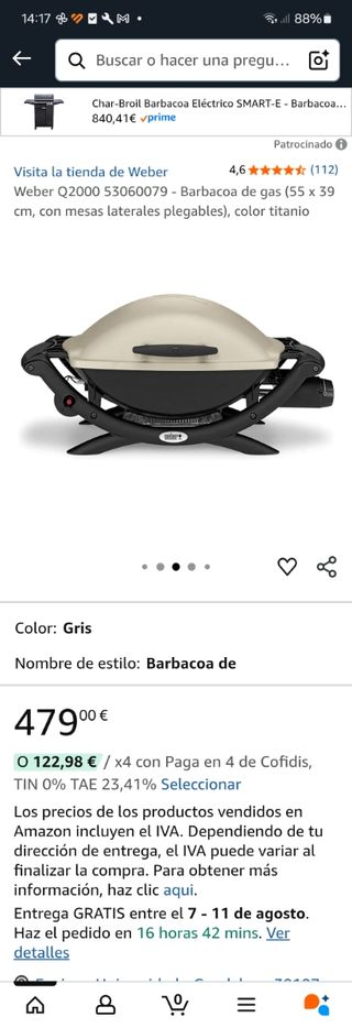 Weber Q2000 - Barbacoa Gas Beige