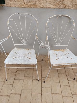 Pareja Sillas jardín hierro blanco vintage