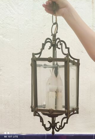Lampara techo vintage metal y cristal