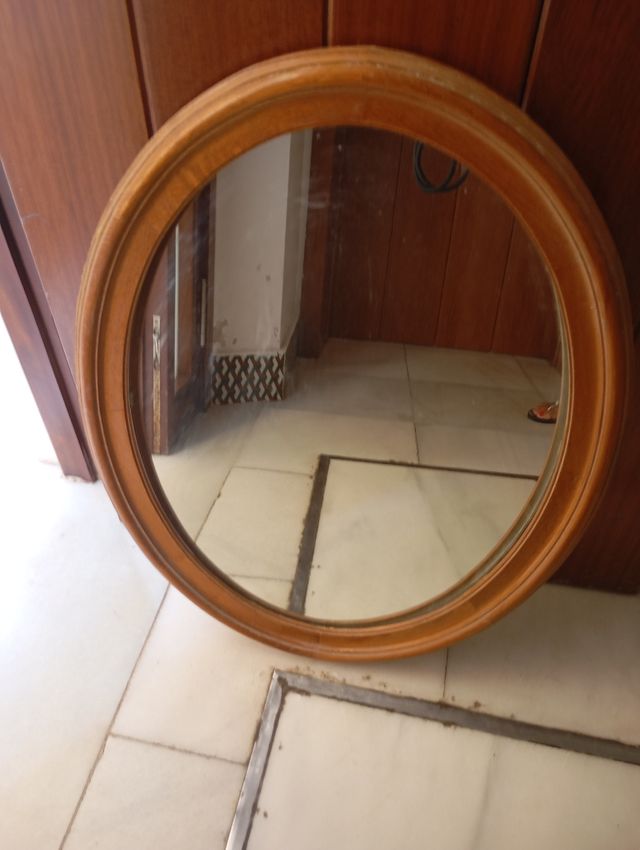 Espejo Redondo Madera Marrón