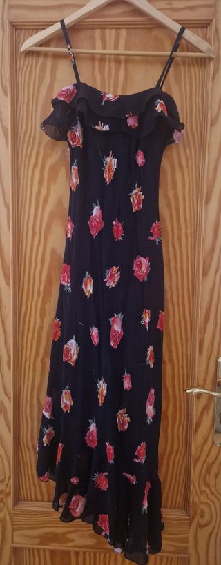 Vestido midi flores rojo-negro