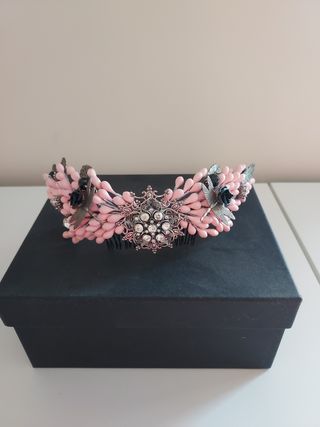 Diadema Flores Rosa & Negro Rosa Clará