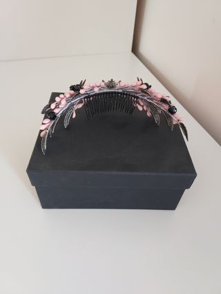 Diadema Flores Rosa & Negro Rosa Clará