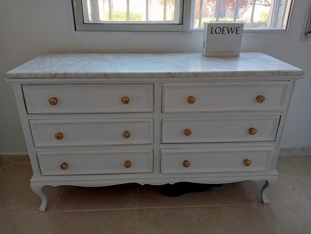 Cómoda de Madera blanca mármol 6 cajones