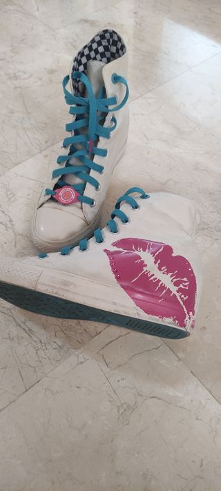 Botines lona rosas y blancas