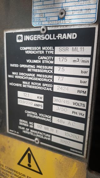 Compresor Tornillo Ingersoll Rand ML11 trifásico