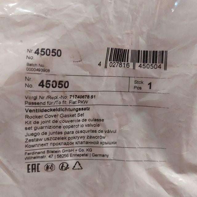 Junta Válvulas Fiat 500,ford ka, panda ref.45050