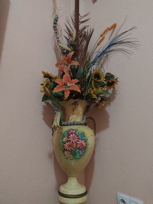 Jarrón columna vintage pintado a mano