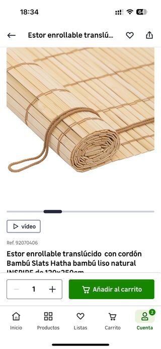 Estor enrollable bambú Inspire 120x250cm nuevo