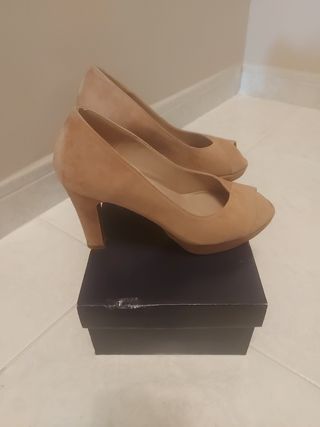 Zapatos tacón ante beige/rosado