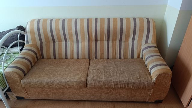 Sofá 2 plazas beige y marrón