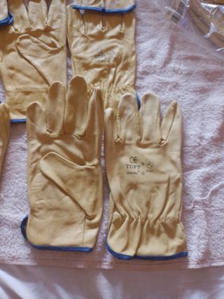 6 pares guantes piel Tuff beige/azul