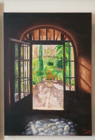 Cuadro Paisaje Jardín - Óleo 50 de ancho por 69