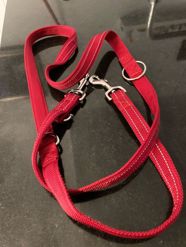 Correa doble roja para perros