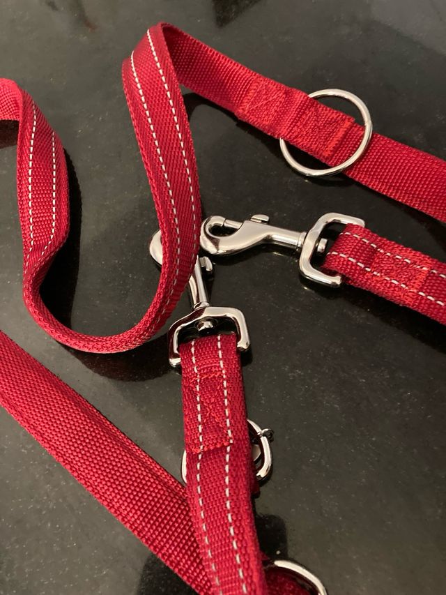 Correa doble roja para perros