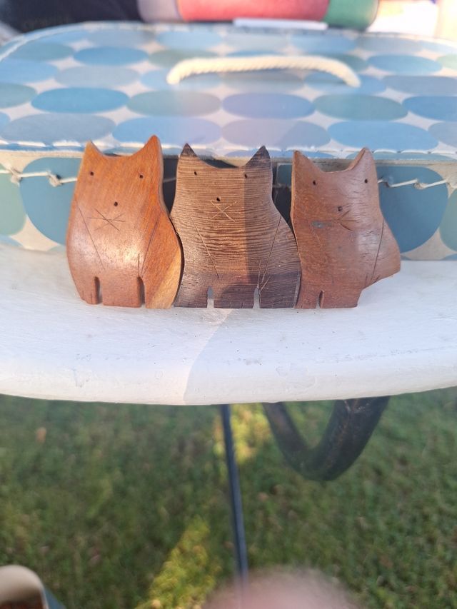 Broches madera animales - 3 gatos, 1 elefante, 2 o