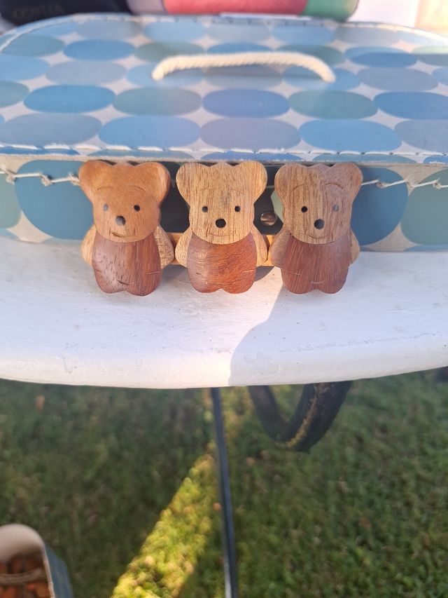 Broches madera animales - 3 gatos, 1 elefante, 2 o