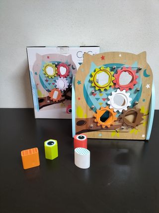 Juguete engranajes búho madera