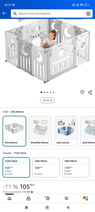 Parque infantil bebé 113x113cm