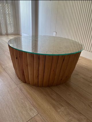 Mesa centro madera - redonda con cristal 