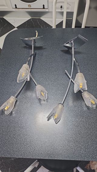 2 Lámparas tulipán - Metal y cristal