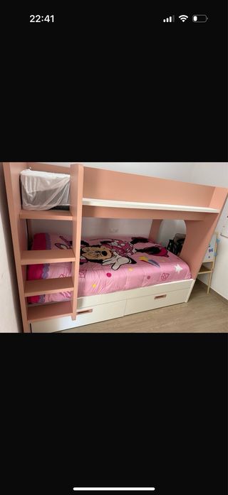 Cama litera infantil rosa