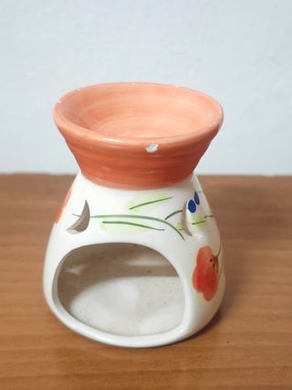 Portacandele in porcellana arancione e bianco