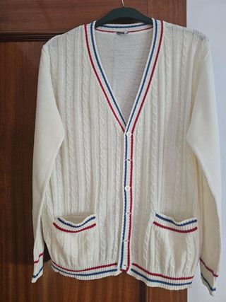 Cárdigan punto hombre blanco-rojo